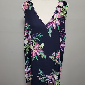 Michel Studio navy floral scalloped sleeveless blouse size 3X
